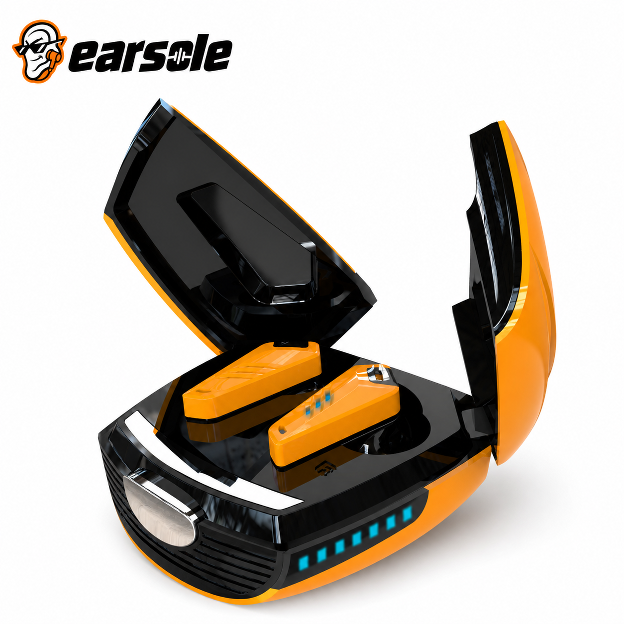 EARSOLE Beetle mechanical wireless gaming earbuds in Yellow on white background