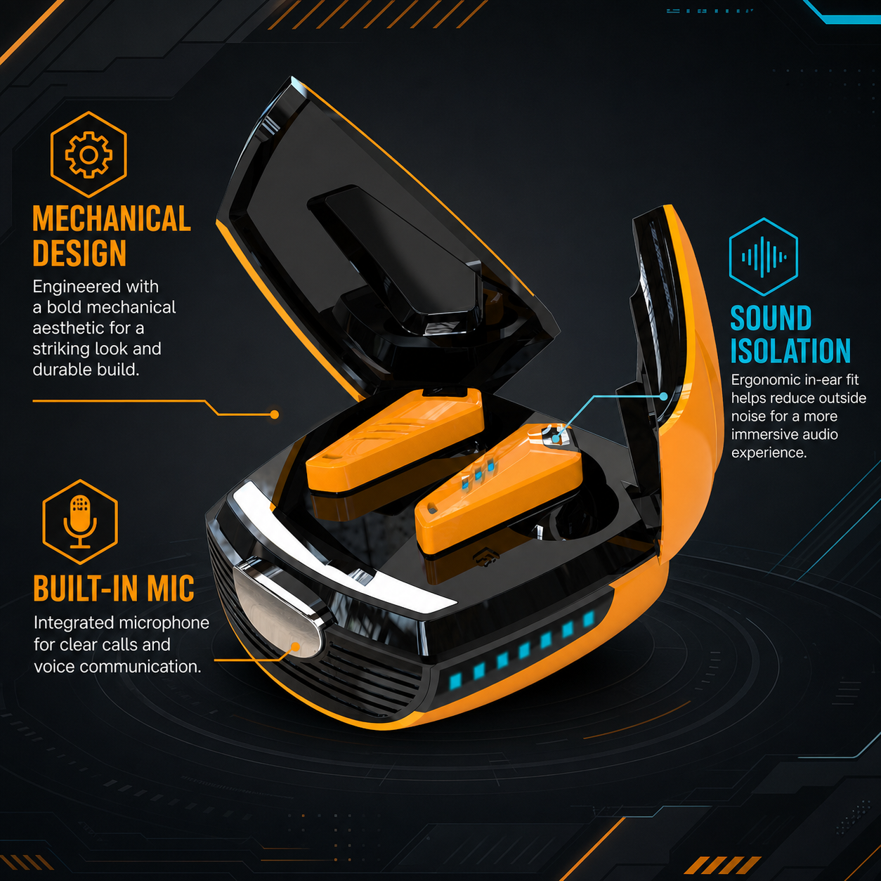 Mechanical wireless gaming earbuds feature overview