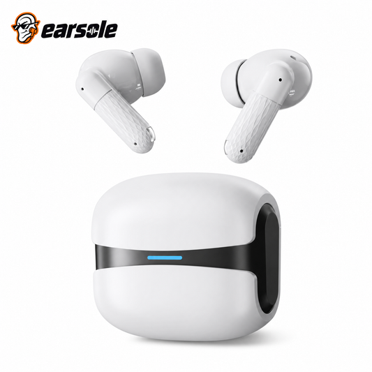 EARSOLE Cloud White Bluetooth 5.4 wireless earbuds on white background