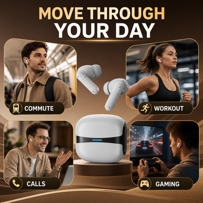 Cloud White earbuds for commute workout calls and gaming