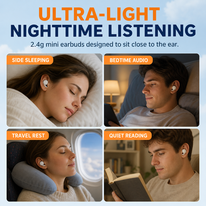 Sleeping earbuds for side sleeping bedtime travel and reading