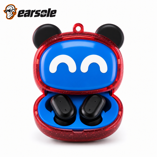 EARSOLE cute wireless earbuds with red glitter spinning face case