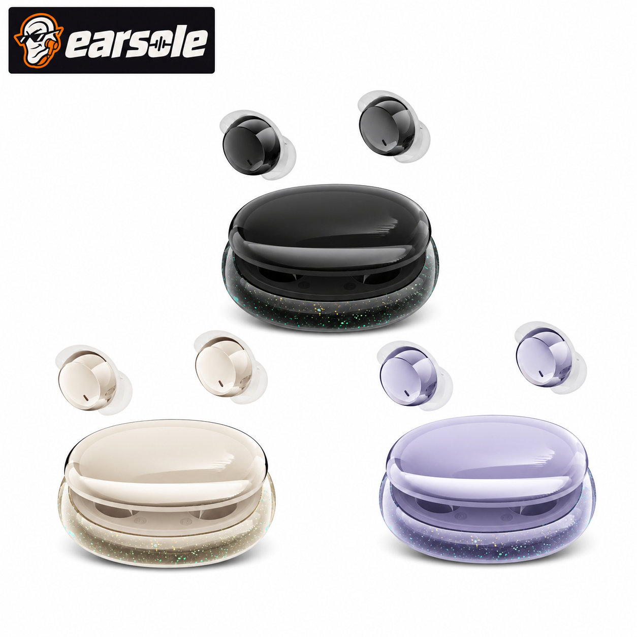 EARSOLE sleeping earbuds in Starry Black Milk Tea White and Aurora Purple