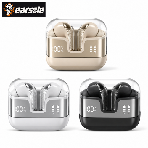 EARSOLE wireless earbuds in champagne gold silver white and glossy black