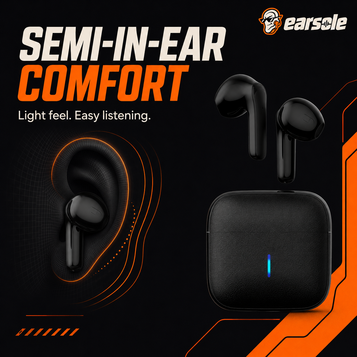 Semi-in-ear Bluetooth earbuds designed for lightweight everyday comfort